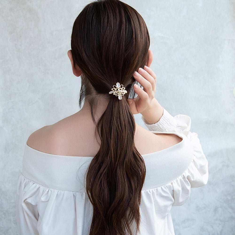 ヘアカフ メタル エポ ストーン 透かし ツイスト ライン レース風 ロンバス ヘアポニー ポニーフック