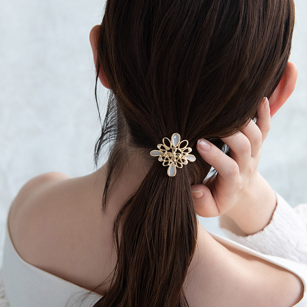 ヘアカフ メタル エポ ストーン 透かし ツイスト ライン レース風 ロンバス ヘアポニー ポニーフック
