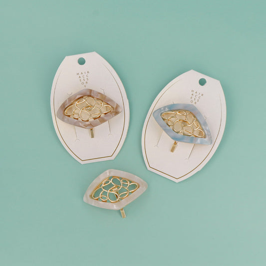 ヘアカフ メタル ライン 透かし マーブル ロンバス フレーム ヘアポニー ポニーフック