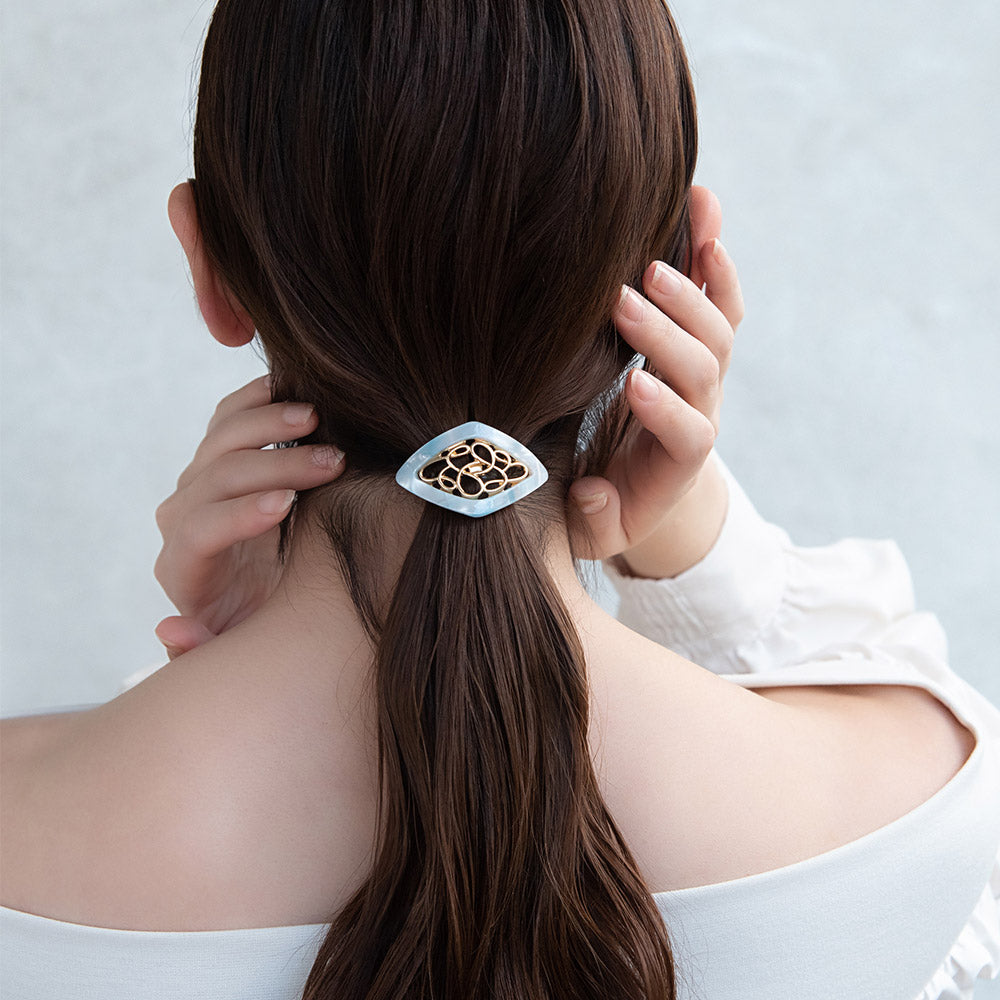 ヘアカフ メタル ライン 透かし マーブル ロンバス フレーム ヘアポニー ポニーフック