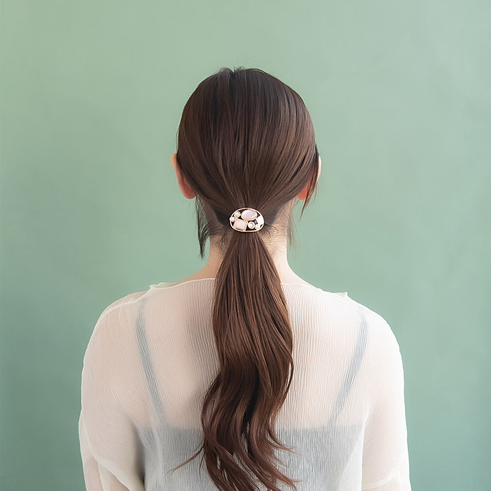 ヘアカフ メタル オーバル フレーム マルチカット ストーン カラー パール ヘアポニー ポニーフック