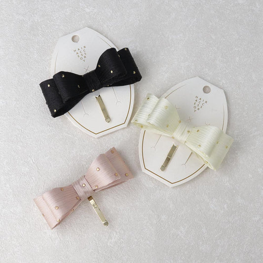 ヘアカフ ダブル リボン 立体 ドット ゴールド ヘアポニー ポニーフック