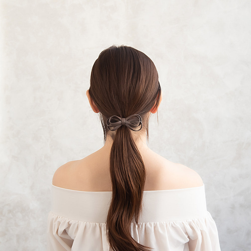 ヘアカフ トリプル ∞ リボン 立体 フェイクレザー ベーシックカラー ヘアポニー ポニーフック