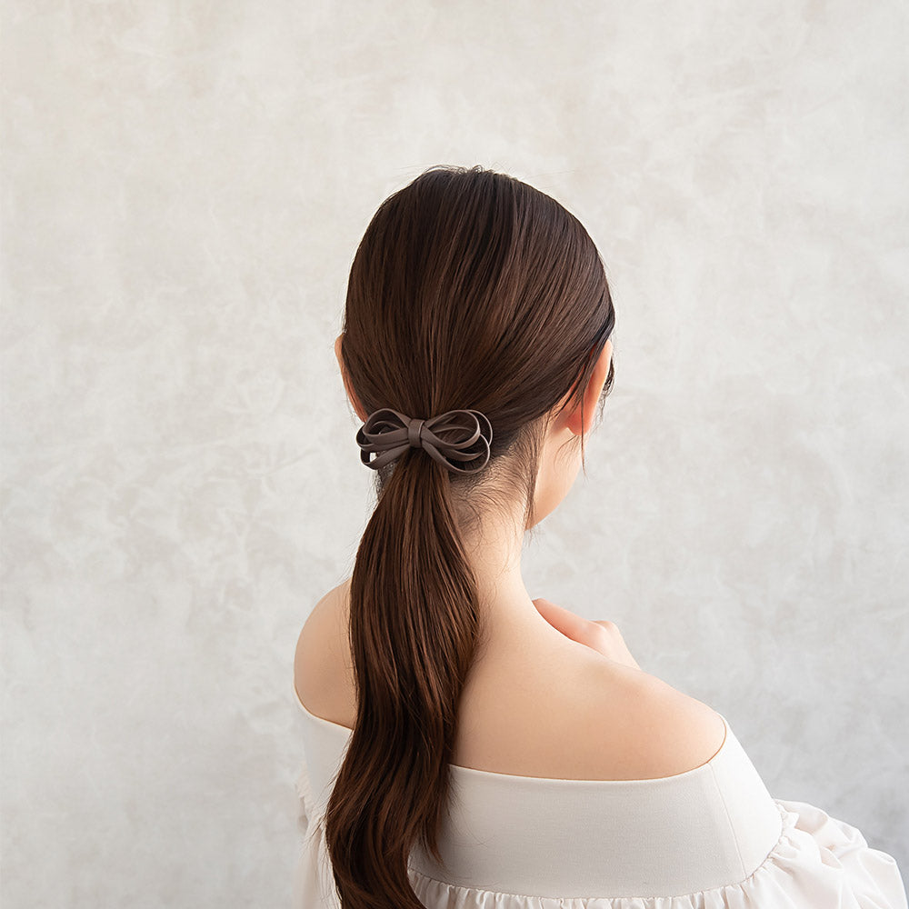 ヘアカフ トリプル ∞ リボン 立体 フェイクレザー ベーシックカラー ヘアポニー ポニーフック