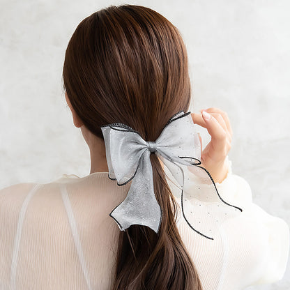 ヘアカフ ダブル リボン シアー ドット パイピング ヘアポニー  ポニーフック