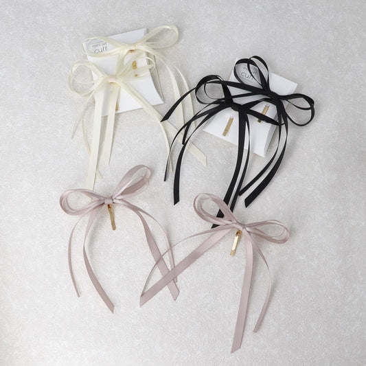 ヘアカフ ミニセットカフ ダブル リボン スリム カラー 2個セット ヘアポニー ポニーフック