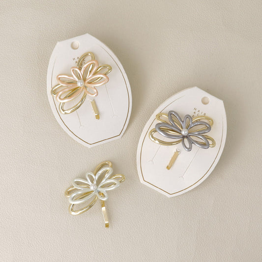 ヘアカフ メタル フラワー 花 バイカラー パール ヘアポニー ポニーフック