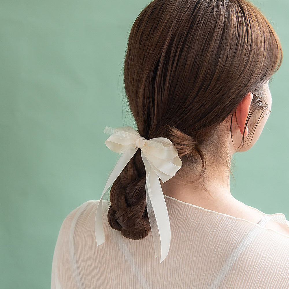 ヘアカフ ダブル リボン シアー カラー ヘアポニー ポニーフック