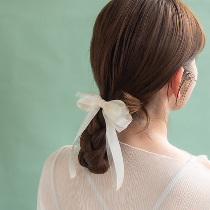 ヘアカフ ダブル リボン シアー カラー ヘアポニー ポニーフック