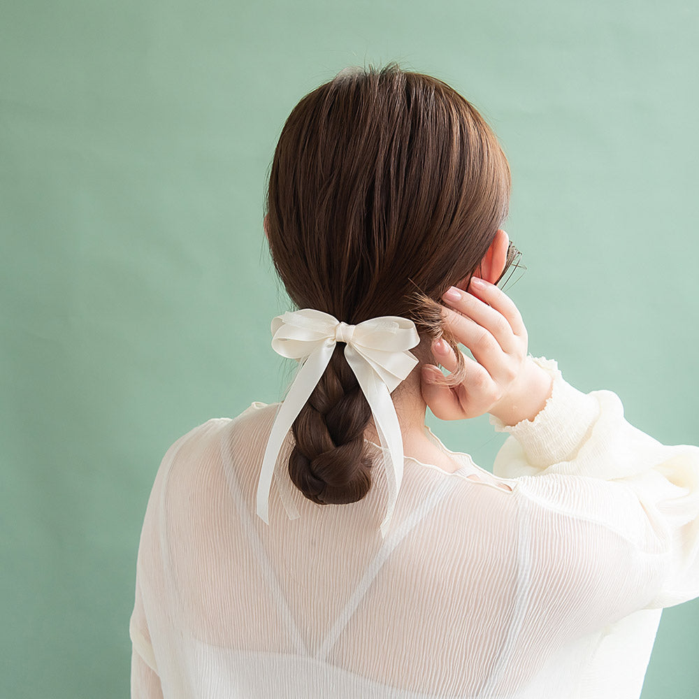 ヘアカフ ダブル リボン シアー カラー ヘアポニー ポニーフック