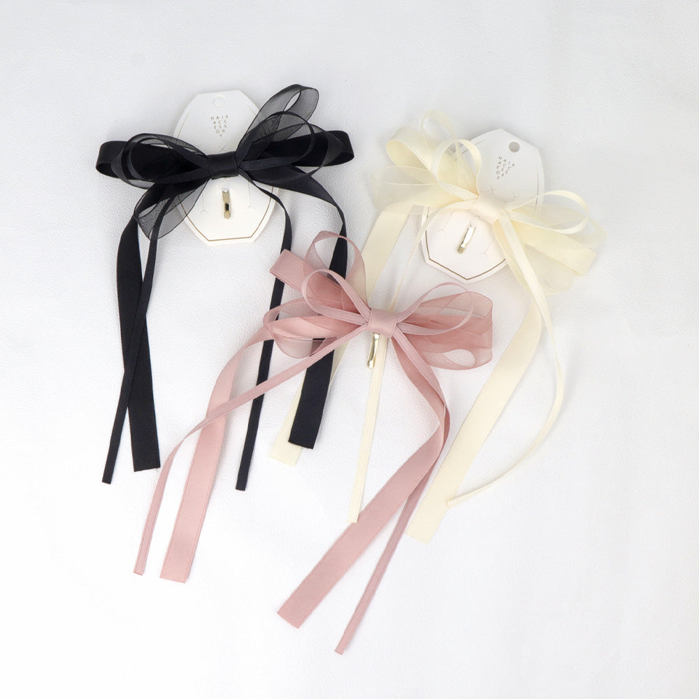 ヘアカフ ダブル ロング リボン シアー カラー