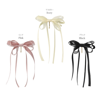 ヘアカフ ダブル ロング リボン シアー カラー