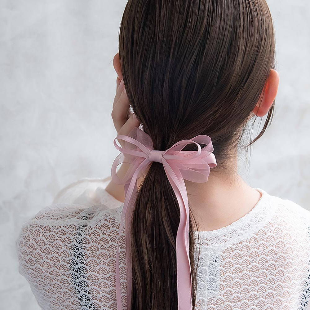 ヘアカフ ダブル ロング リボン シアー カラー