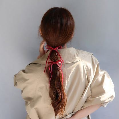 ヘアカフ ミニセットカフ ニッケルフリー スリム ベロア ダブル リボン 2個セット