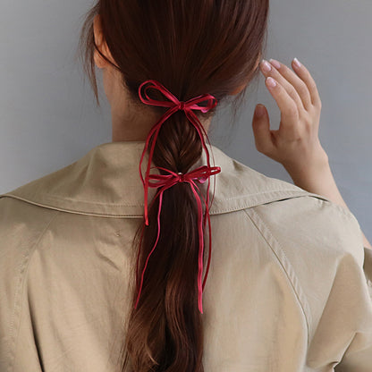 ヘアカフ ミニセットカフ ニッケルフリー スリム ベロア ダブル リボン 2個セット