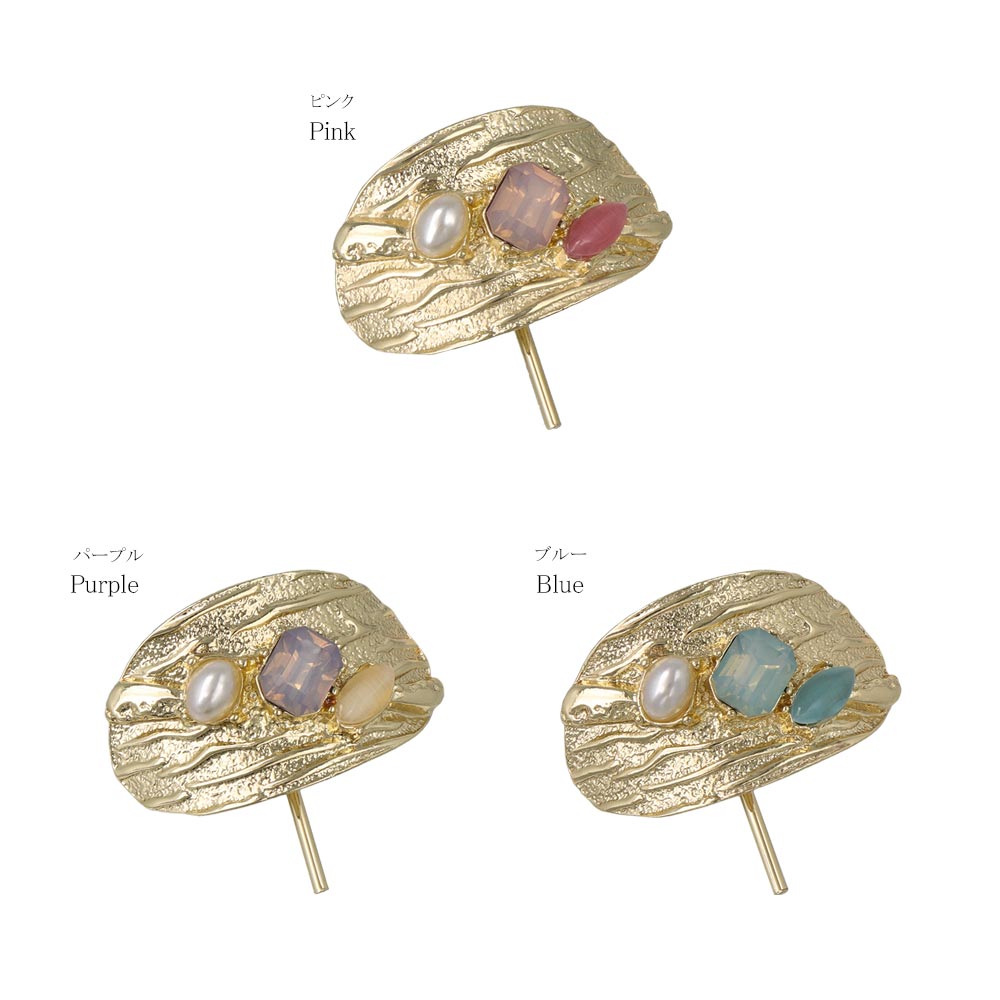 ヘアカフ メタル オーバル テクスチャ ビジュー パール