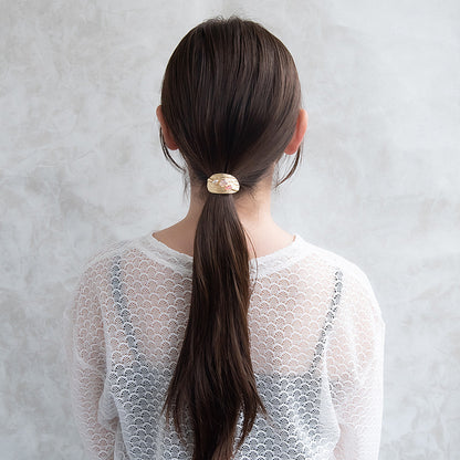 ヘアカフ メタル オーバル テクスチャ ビジュー パール