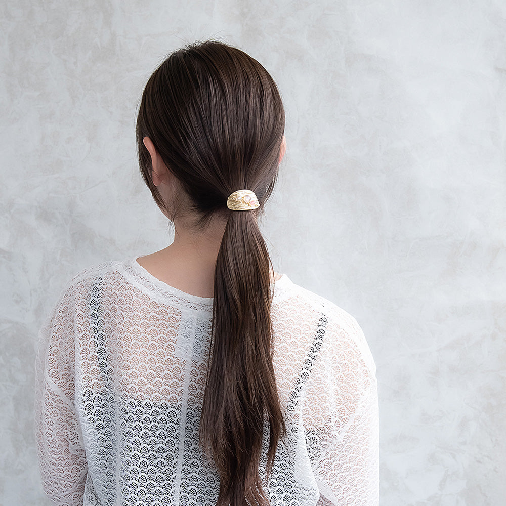 ヘアカフ メタル オーバル テクスチャ ビジュー パール