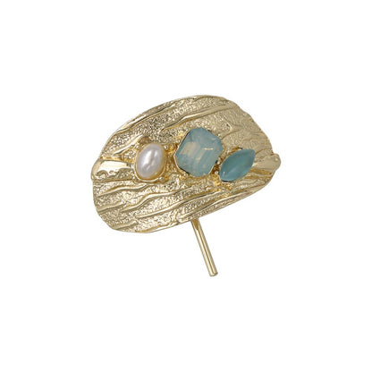 ヘアカフ メタル オーバル テクスチャ ビジュー パール