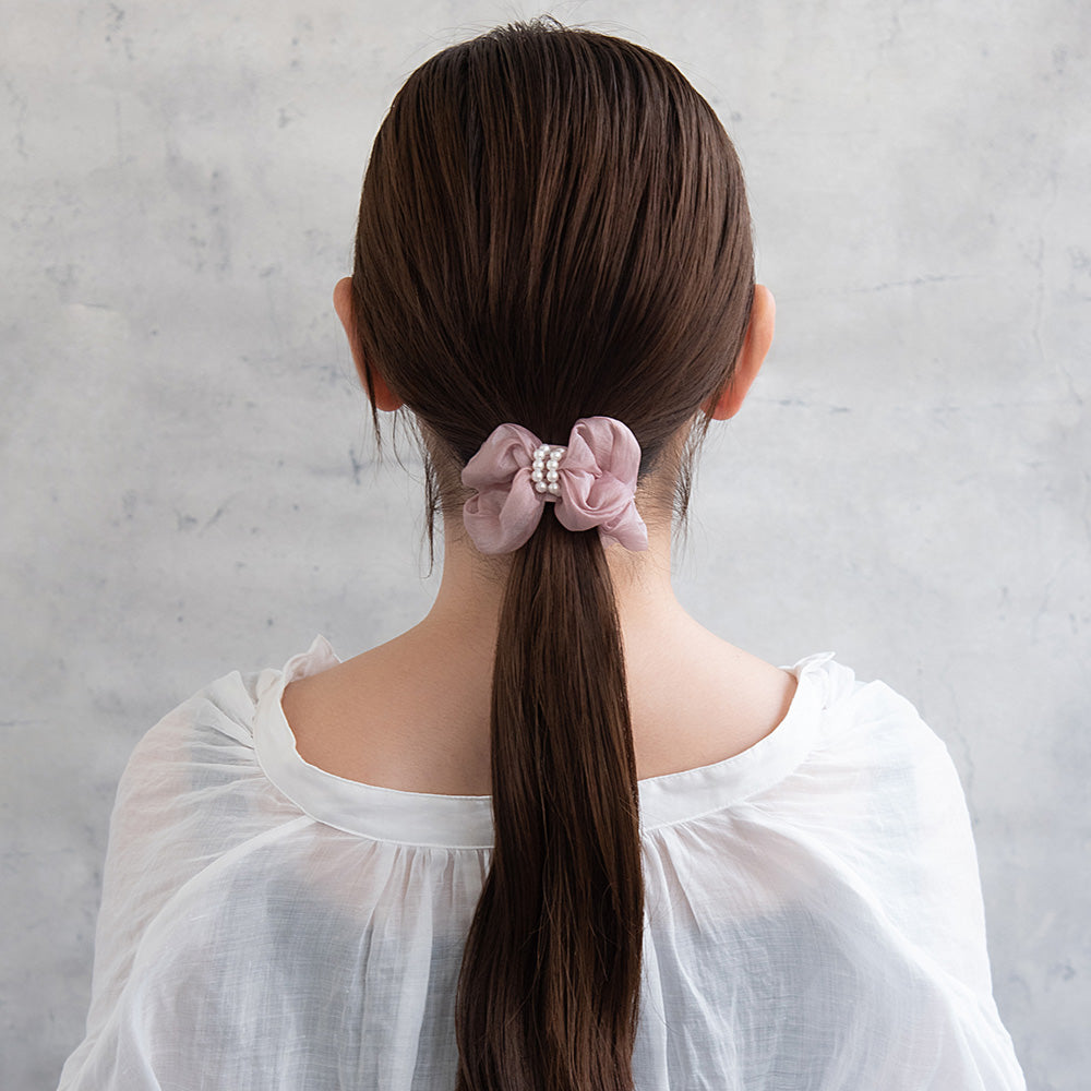 ヘアカフ クラップカフ シアー リボン パール シュシュ風