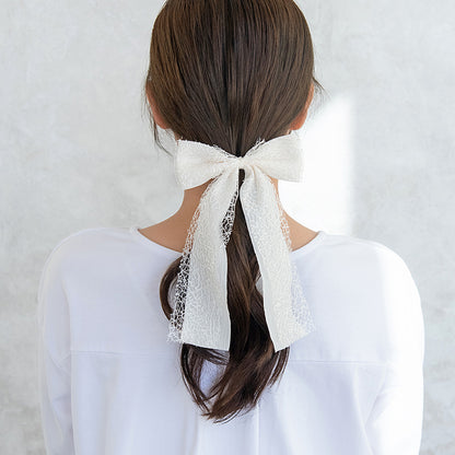 ヘアカフ ロングダブルリボン シアーレース モノトーンカラー