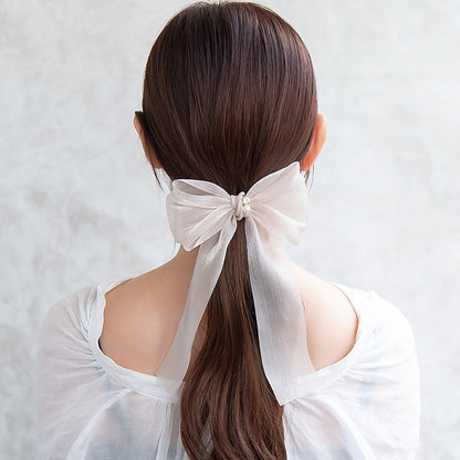 ヘアカフ シアー シマー ロング リボン パール ストーン
