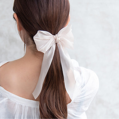 ヘアカフ シアー シマー ロング リボン パール ストーン