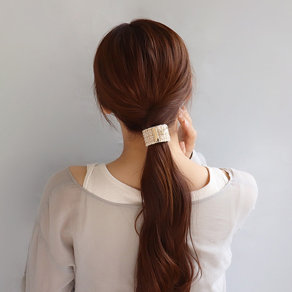 ヘアカフ クラップカフ ツイード風 ポイント パール