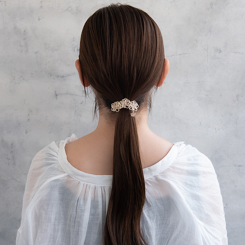 ヘアカフ メタル カラー ラメ フラワー 透かし 下がり