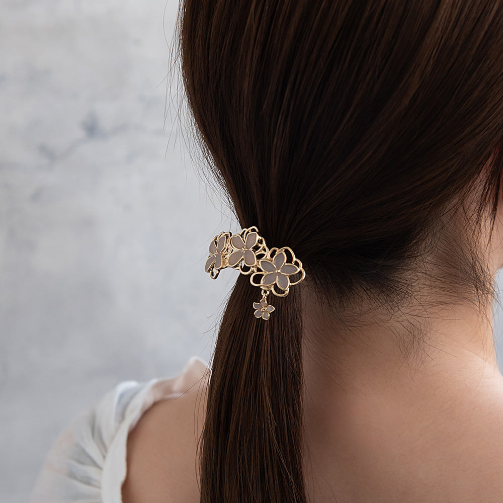 ヘアカフ メタル カラー ラメ フラワー 透かし 下がり