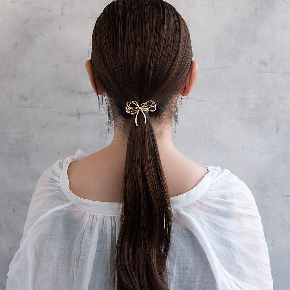 ヘアカフ メタル ループ ライン アシンメトリー リボン パール ストーン