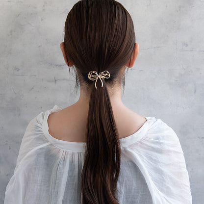 ヘアカフ メタル ループ ライン アシンメトリー リボン パール ストーン