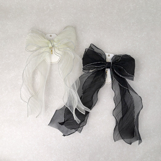 ヘアカフ シアー パイピング ダブルロングリボン ラメ糸