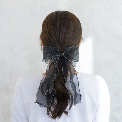 ヘアカフ シアー パイピング ダブルロングリボン ラメ糸