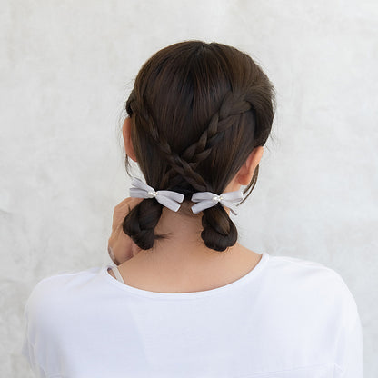 ヘアカフ ミニセットカフ ベロア リボン パール ストーン 2個セット