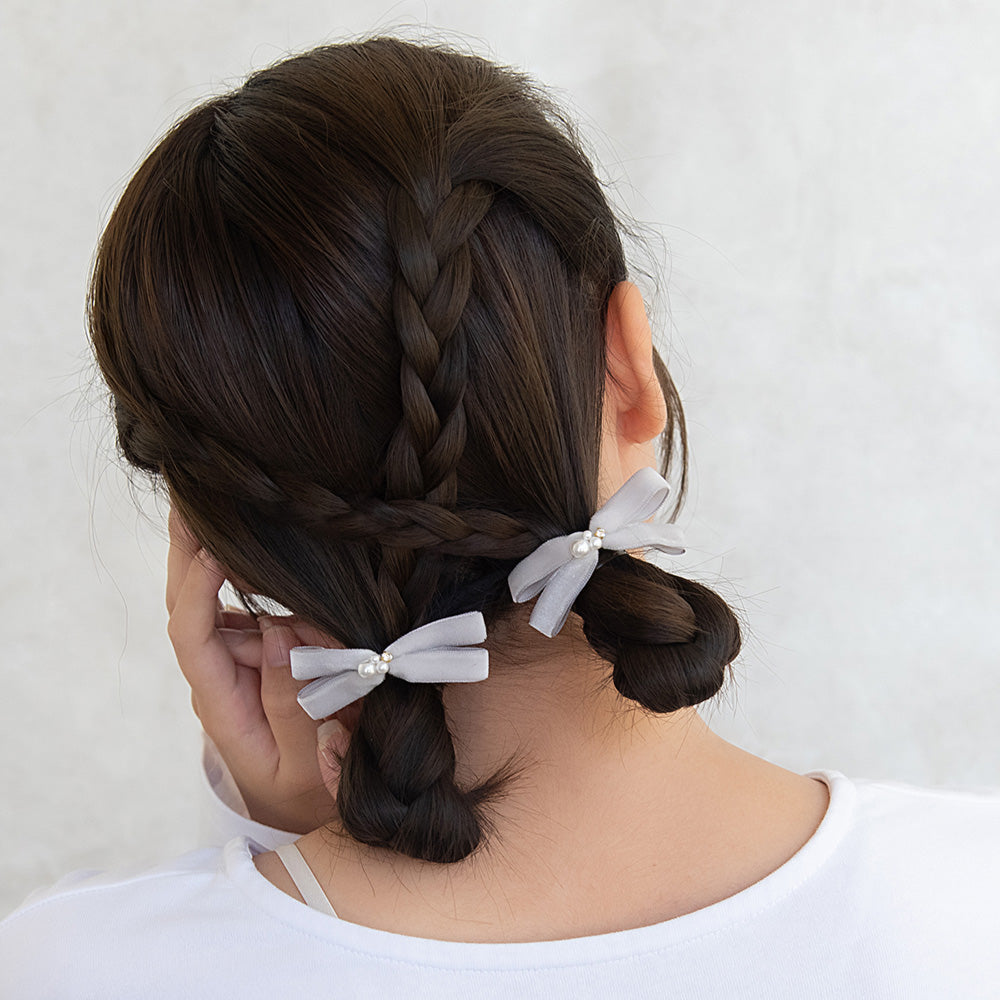 ヘアカフ ミニセットカフ ベロア リボン パール ストーン 2個セット