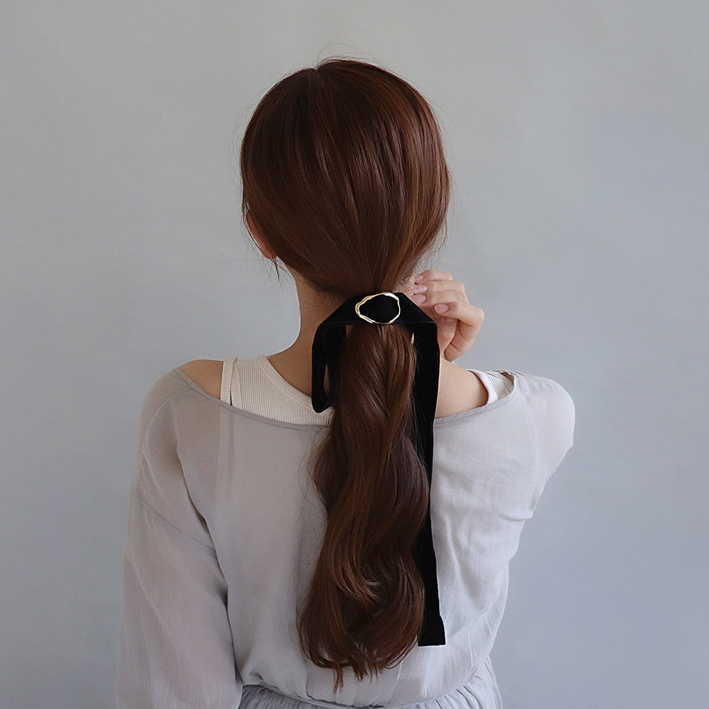 ヘアカフ リボンテープ ベロア メタル オーバル