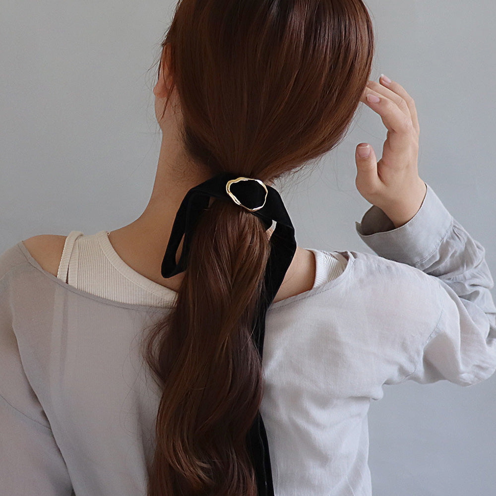 ヘアカフ リボンテープ ベロア メタル オーバル