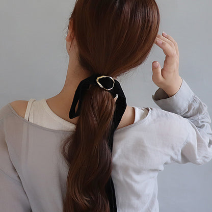 ヘアカフ リボンテープ ベロア メタル オーバル