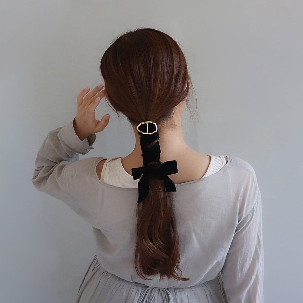 ヘアカフ リボンテープ ベロア メタル オーバル