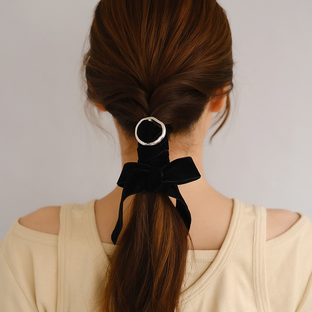 ヘアカフ リボンテープ ベロア メタル サークル