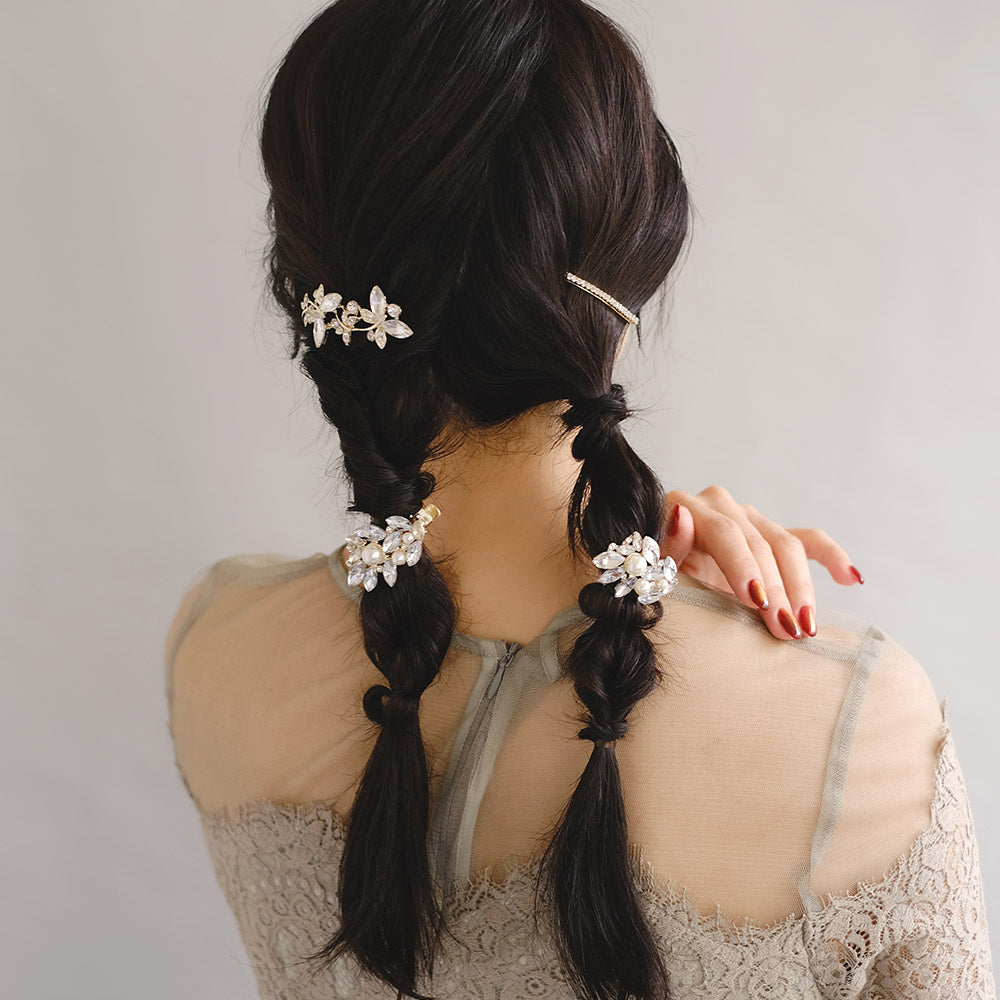 Classy ヘアアレンジセット ヘアカフ ヘアクリップ ヘアピン ニッケルフリー メタル パール ストーン リーフ型 バタフライ 蝶 4個セット ポニーフック クリップ アメピン