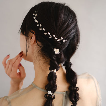 Classy ヘアアレンジセット ヘッドドレス ミニクリップ メタル パール オーバル チェーン フラワー 花 4個セット クリップ アメピン