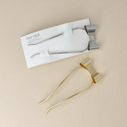 かんざし hair stick メタル リボン U字 カーブ ヘアコーム ヘアスティック