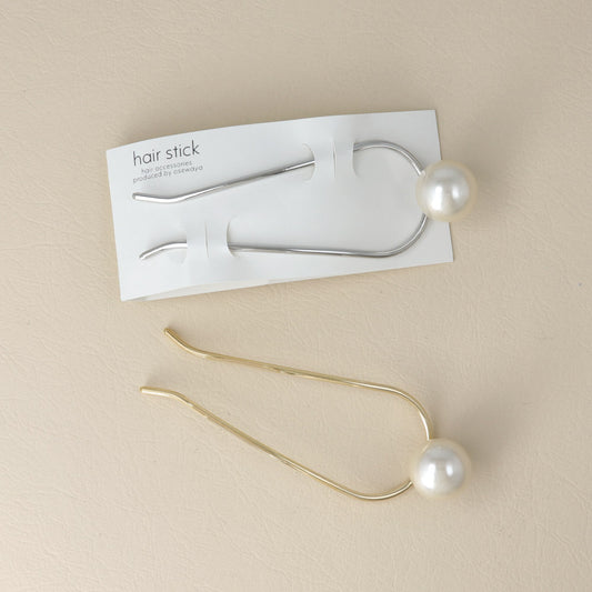 かんざし hair stick メタル ビッグ パール U字 カーブ ヘアコーム ヘアスティック