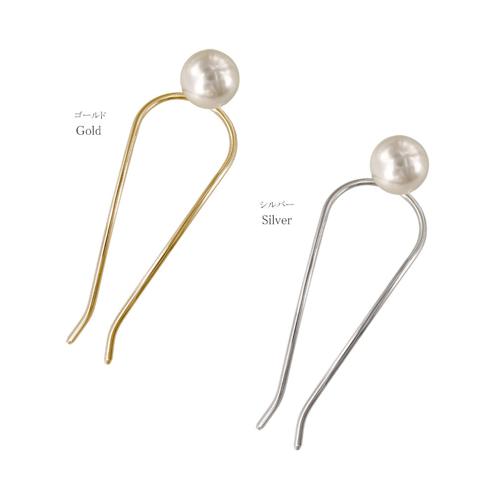 かんざし hair stick メタル ビッグ パール U字 カーブ ヘアコーム ヘアスティック