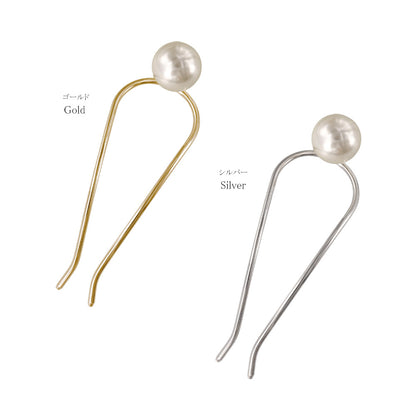かんざし hair stick メタル ビッグ パール U字 カーブ ヘアコーム ヘアスティック