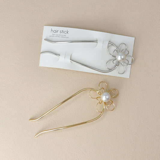 かんざし hair stick メタル ワイヤー フラワー 花 立体 U字 カーブ ヘアコーム ヘアスティック