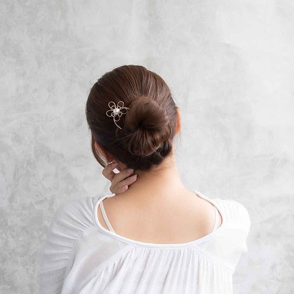 かんざし hair stick メタル ワイヤー フラワー 花 立体 U字 カーブ ヘアコーム ヘアスティック