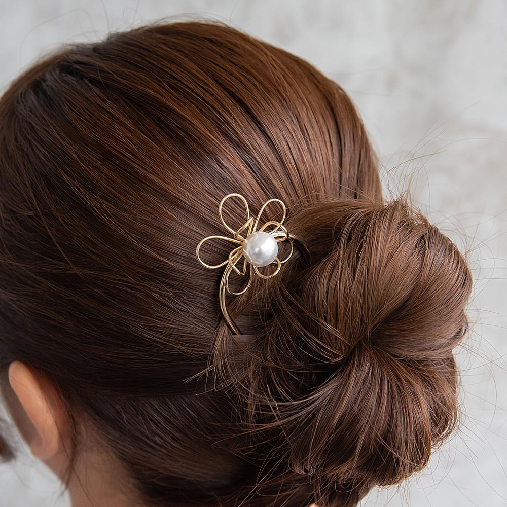 かんざし hair stick メタル ワイヤー フラワー 花 立体 U字 カーブ ヘアコーム ヘアスティック